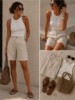 New Zara Lino Bermuda shorts